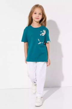 Зелёная футболка для девочки с карманом 11147AW23 Vulpes Familiy(фото2)