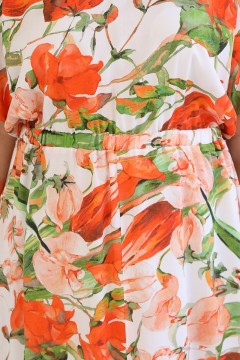 Платье лёгкое оранжево-белое с разрезом Wisell(фото4)