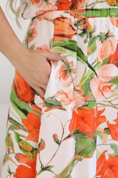 Платье лёгкое оранжево-белое с разрезом Wisell(фото3)