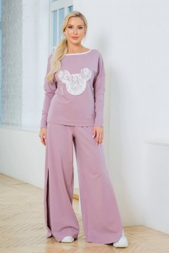 Пыльно-розовые трикотажные брюки палаццо с разрезами Ajour(фото2)